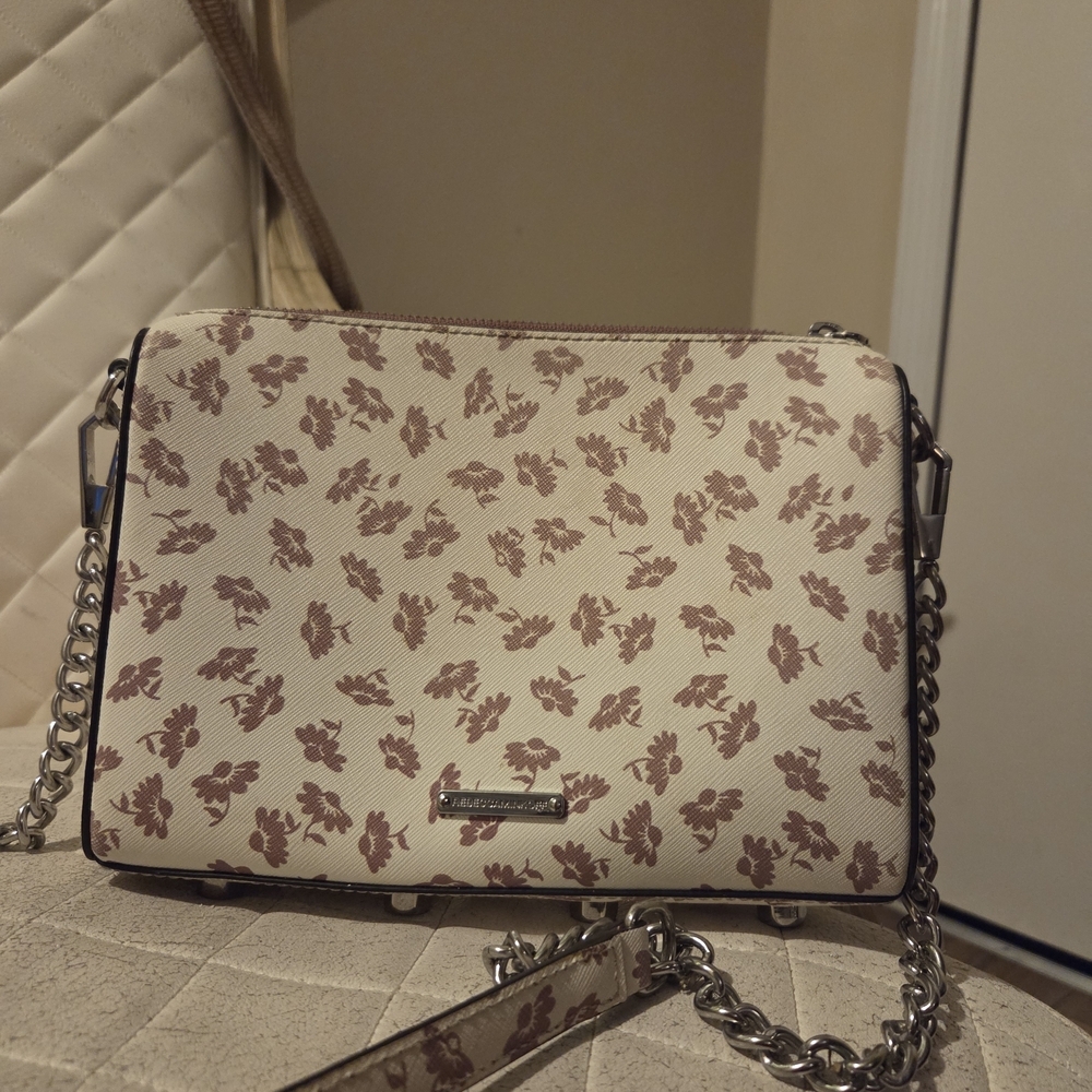 Rebecca Minkoff Cream and Dark Purple Floral Crossbody Bag
